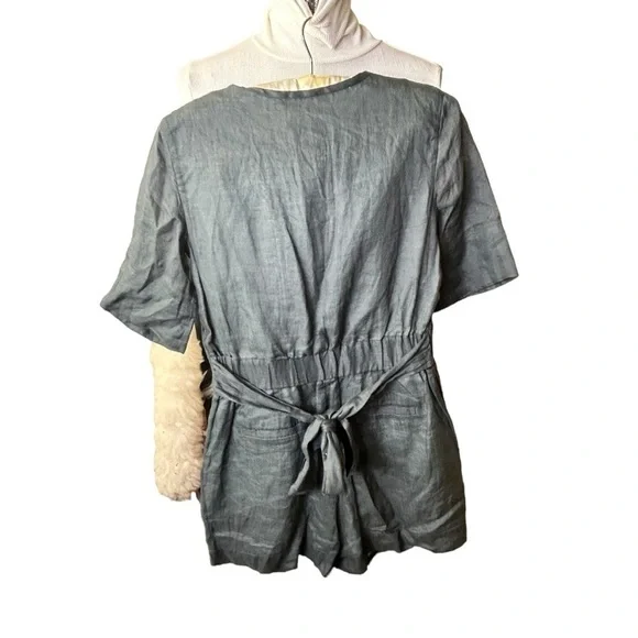 NEW Banana Republic Sash-Waist Ramie Romper Green Slate Lined Sheer 0 Petite - Picture 5 of 8